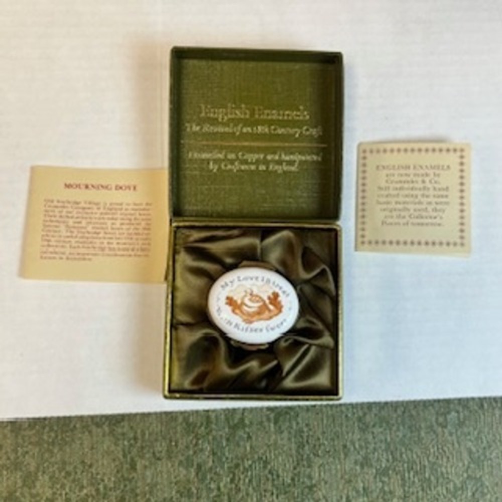 Crummles English Enamels Mourning Dove Trinket Box My Love Ill Treat With Kisses